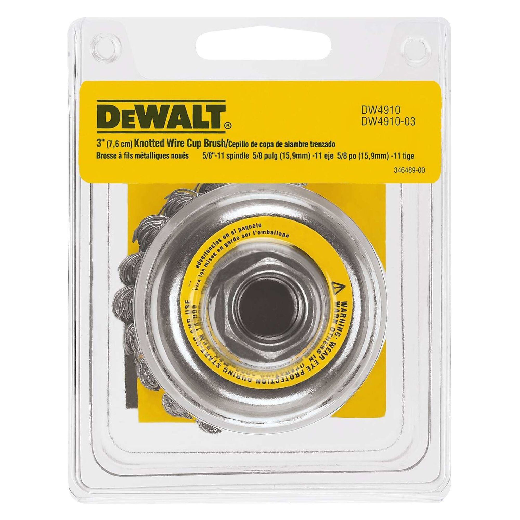 DEWALT, Wire Cup Brush, Knotted, 3in., Wheel Diameter 3 in, Arbor Size 5/8 Wheels (qty.) 1 Model# DW4910